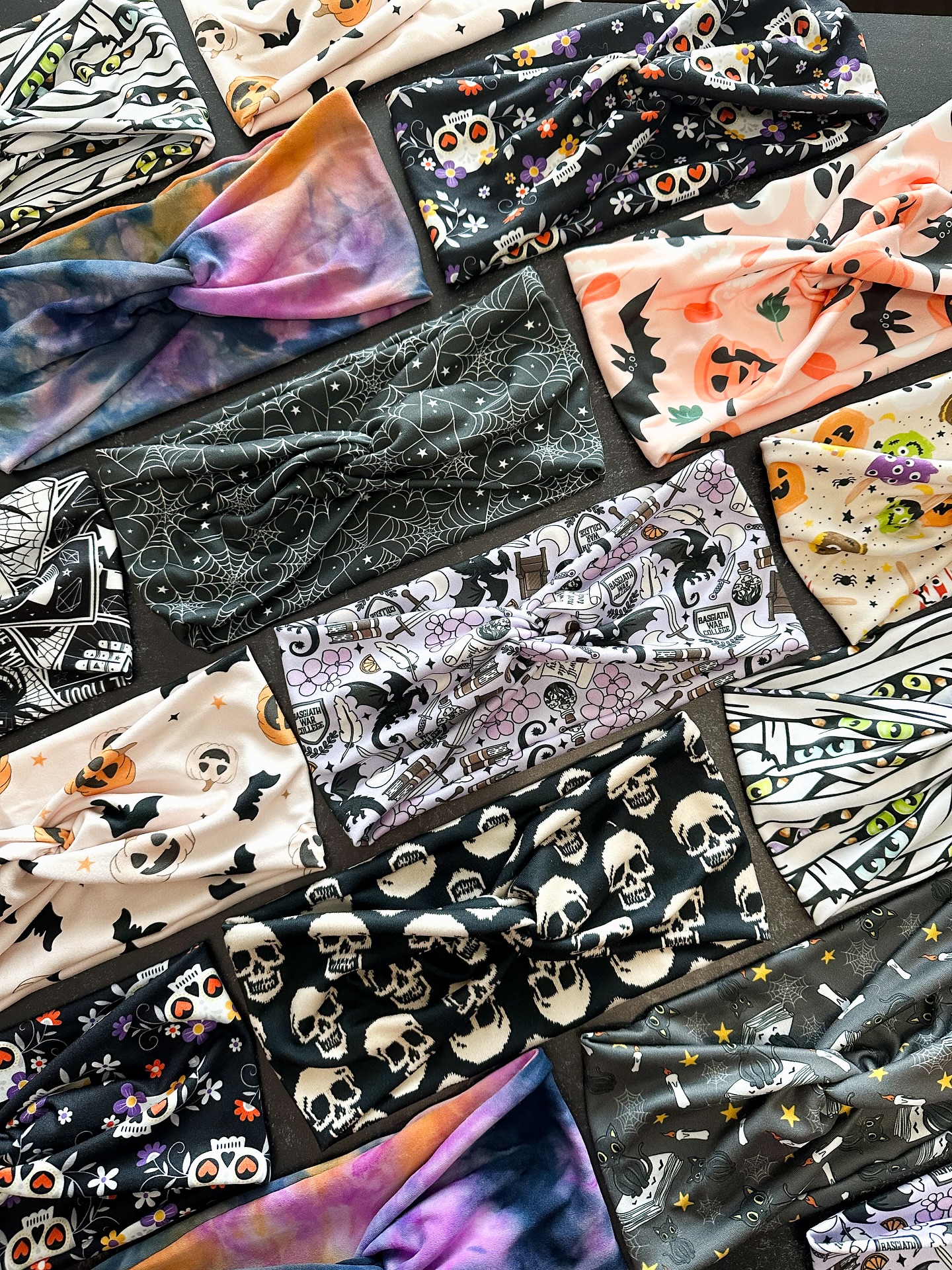 Instagram post with the caption: New spooky goodies available now! Plus 2 more front knot bun...